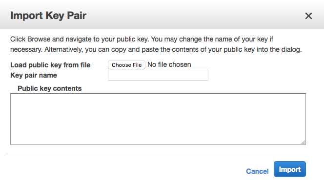 import key pair dialog