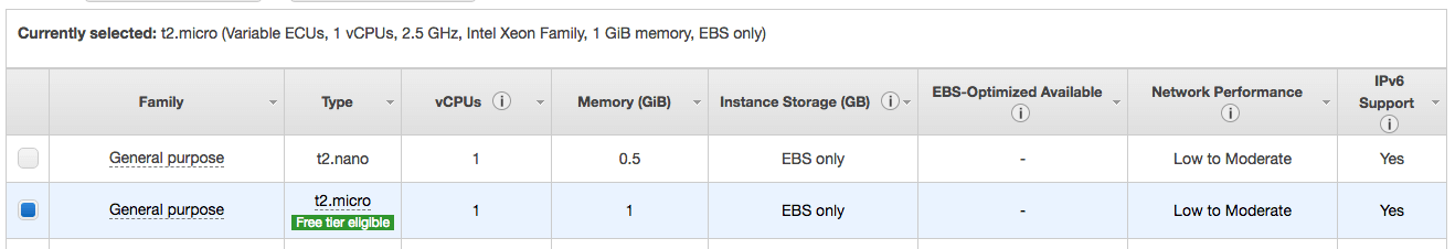 choosing instance type screenshot